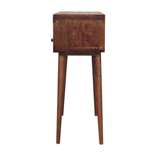 Halo Console Table with Drawers Honey Caramel Curved Open Slot Frame
