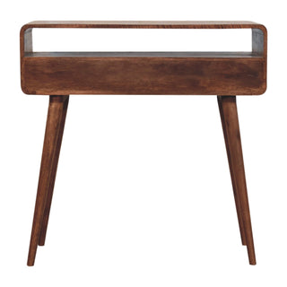 Halo Console Table with Drawers Honey Caramel Curved Open Slot Frame
