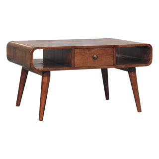 Lasso Coffee Table with Drawer Open Loop Ends Mango Wood Honey Caramel