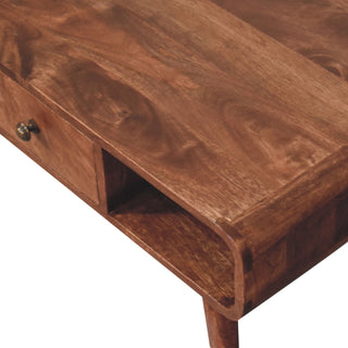 Lasso Coffee Table with Drawer Open Loop Ends Mango Wood Honey Caramel
