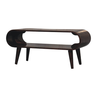Nero Coffee Table Solid Mango Wood Open Oval Tunnel Frame California Walnut