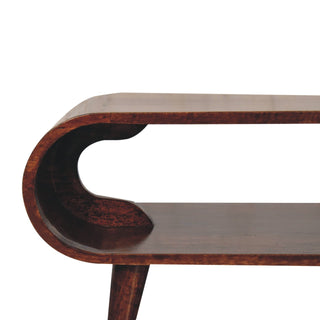 Nero Coffee Table Solid Mango Wood Open Oval Tunnel Frame California Walnut