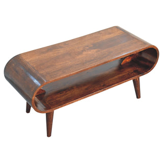 Nero Coffee Table Solid Mango Wood Open Oval Tunnel Frame California Walnut