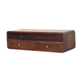 Arch Wall-Mounted Console Table with Drawers California Walnut Open Shelf