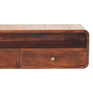 Arch Wall-Mounted Console Table with Drawers California Walnut Open Shelf