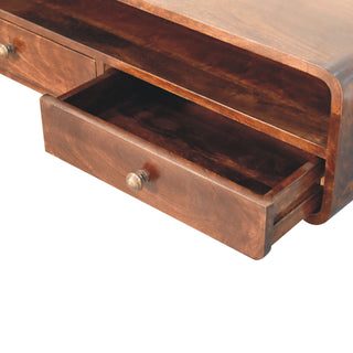 Arch Wall-Mounted Console Table with Drawers California Walnut Open Shelf