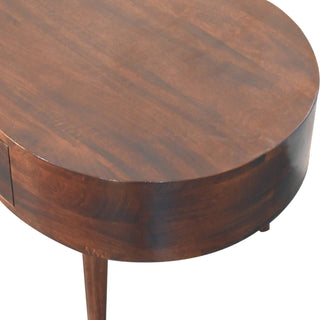 Mara Oval Coffee Table Solid Mango Wood Brass Knob Drawer California Walnut