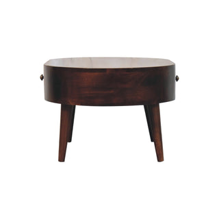 Mara Oval Coffee Table Solid Mango Wood Brass Knob Drawer California Walnut