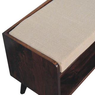 Walden Shoe Bench Solid Mango Wood Mud Linen Seat Pad Open Shelf California Walnut Legs