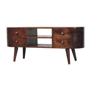 Cali Media Unit California Walnut Mango Wood Rounded Asymmetric Body Four Drawers with Nordic Legs