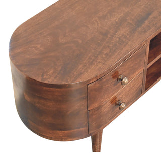 Cali Media Unit California Walnut Mango Wood Rounded Asymmetric Body Four Drawers with Nordic Legs