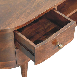 Cali Media Unit California Walnut Mango Wood Rounded Asymmetric Body Four Drawers with Nordic Legs