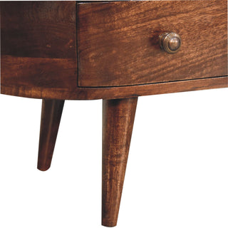 Cali Media Unit California Walnut Mango Wood Rounded Asymmetric Body Four Drawers with Nordic Legs