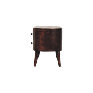 Cali Media Unit California Walnut Mango Wood Rounded Asymmetric Body Four Drawers with Nordic Legs