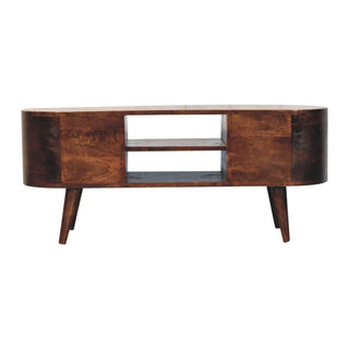 Cali Media Unit California Walnut Mango Wood Rounded Asymmetric Body Four Drawers with Nordic Legs