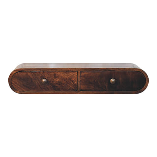 Cleo Wall Mounted Console Table with Drawer Curved California Walnut Mango Wood
