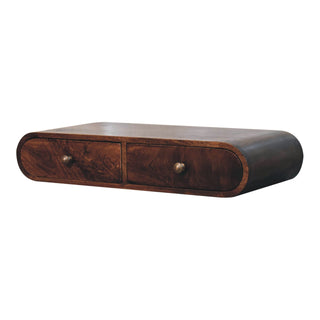 Cleo Wall Mounted Console Table with Drawer Curved California Walnut Mango Wood