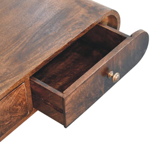 Cleo Wall Mounted Console Table with Drawer Curved California Walnut Mango Wood