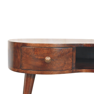 Wave Coffee Table Solid Mango Wood Kidney Shaped Drawer Open Slot Walnut