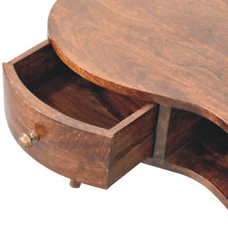 Wave Coffee Table Solid Mango Wood Kidney Shaped Drawer Open Slot Walnut