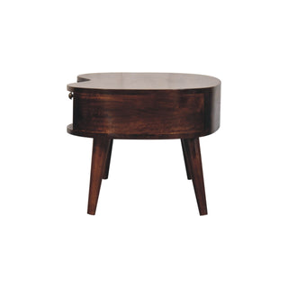 Wave Coffee Table Solid Mango Wood Kidney Shaped Drawer Open Slot Walnut