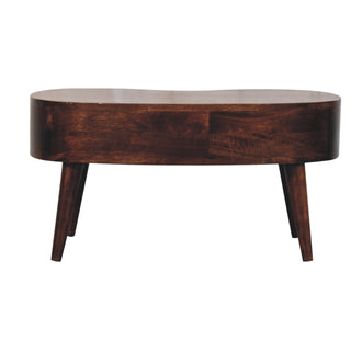 Wave Coffee Table Solid Mango Wood Kidney Shaped Drawer Open Slot Walnut