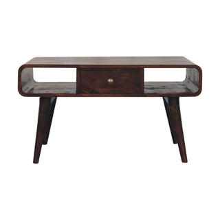Deco Coffee Table with Drawer Open Loop Ends Mango Wood California Walnut