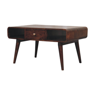 Deco Coffee Table with Drawer Open Loop Ends Mango Wood California Walnut