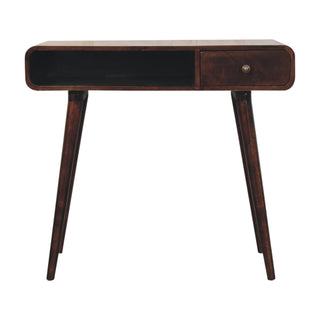 Noir Writing Desk Mango Wood California Walnut Rounded Top With Brass Knob