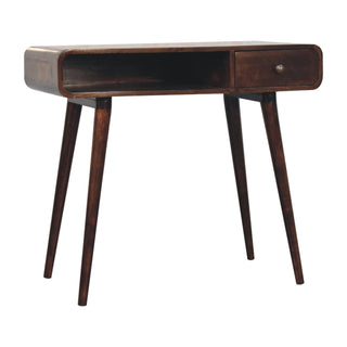 Noir Writing Desk Mango Wood California Walnut Rounded Top With Brass Knob