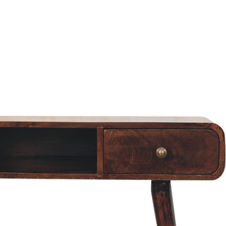 Noir Writing Desk Mango Wood California Walnut Rounded Top With Brass Knob