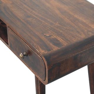 Noir Writing Desk Mango Wood California Walnut Rounded Top With Brass Knob