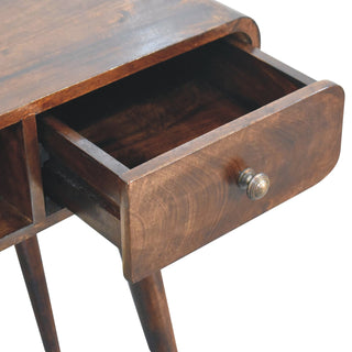 Noir Writing Desk Mango Wood California Walnut Rounded Top With Brass Knob