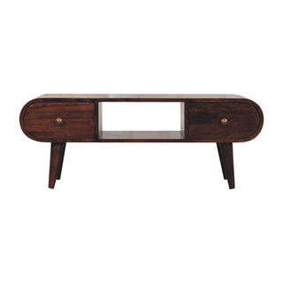 Solène Media Unit Walnut Finish Open Shelf Drawers