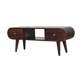 Solène Media Unit Walnut Finish Open Shelf Drawers