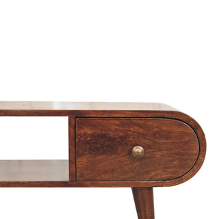 Solène Media Unit Walnut Finish Open Shelf Drawers