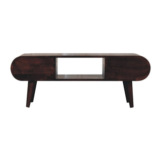 Solène Media Unit Walnut Finish Open Shelf Drawers
