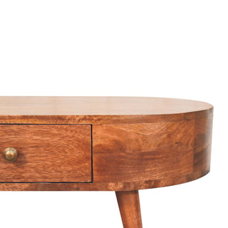 Tilda Oval Coffee Table Solid Mango Wood Brass Knob Drawer Honey Caramel