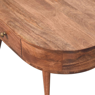 Tilda Oval Coffee Table Solid Mango Wood Brass Knob Drawer Honey Caramel