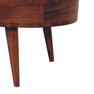 Tilda Oval Coffee Table Solid Mango Wood Brass Knob Drawer Honey Caramel