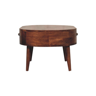 Tilda Oval Coffee Table Solid Mango Wood Brass Knob Drawer Honey Caramel