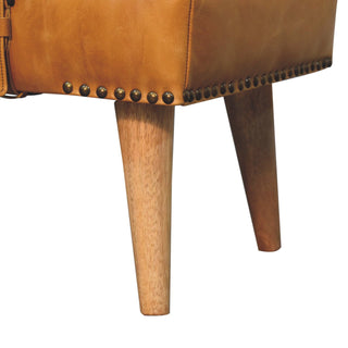 Solen Bedroom Bench Bouclé & Tan Leather Belted Strap Tapered Wood Legs