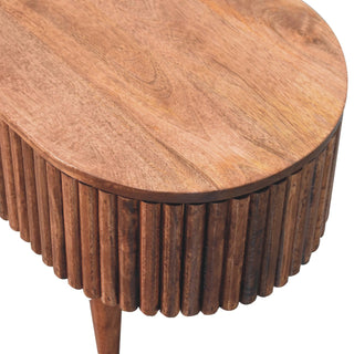 Runo Oval Coffee Table Solid Mango Wood Stave Wrapped Lift Top Mokka