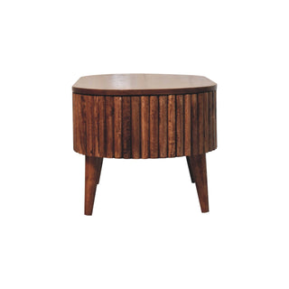 Runo Oval Coffee Table Solid Mango Wood Stave Wrapped Lift Top Mokka