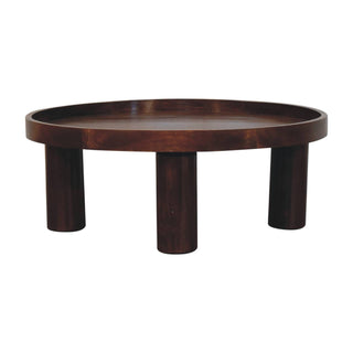 Totem Round Coffee Table Solid Mango Wood Cylinder Legs Tray Top Chestnut
