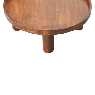 Totem Round Coffee Table Solid Mango Wood Cylinder Legs Tray Top Chestnut