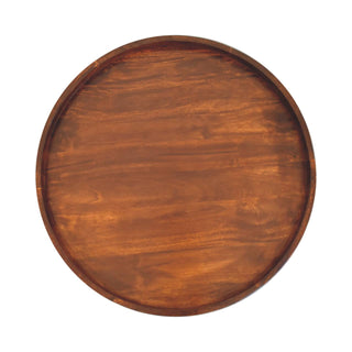Totem Round Coffee Table Solid Mango Wood Cylinder Legs Tray Top Chestnut