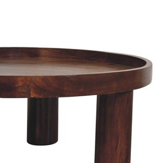 Totem Round Coffee Table Solid Mango Wood Cylinder Legs Tray Top Chestnut