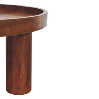 Totem Round Coffee Table Solid Mango Wood Cylinder Legs Tray Top Chestnut