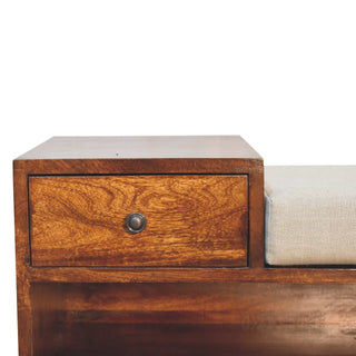 Tucker Shoe Storage Bench Solid Mango Wood Open Cubby Shelves Drawer Mud Linen Seat